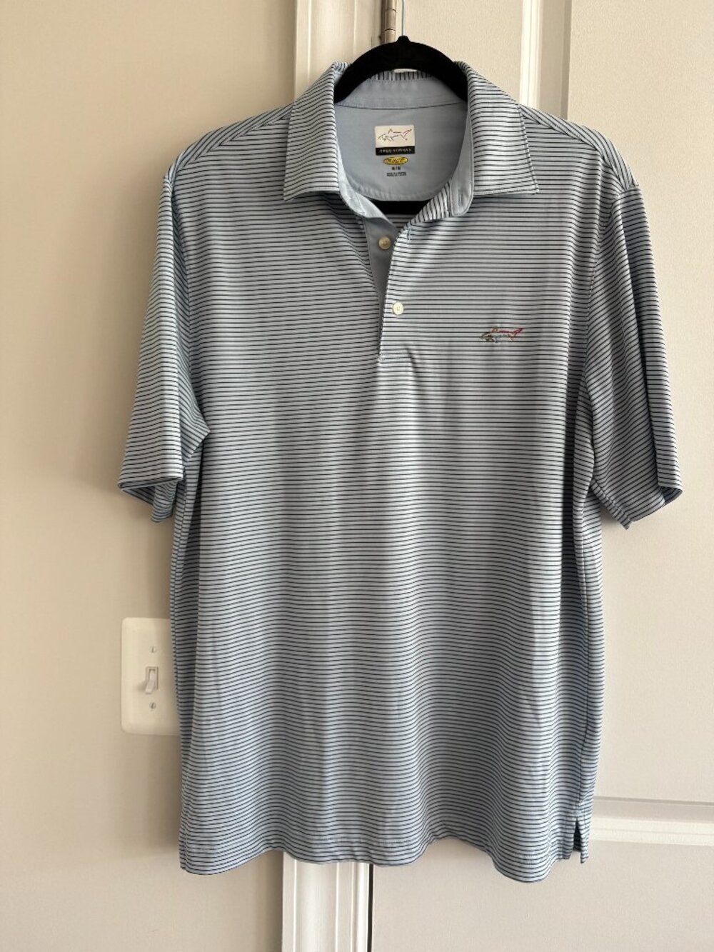 Greg Norman Play Dry Series Men’s Golf Polo Light Blue Stripe - SZ M